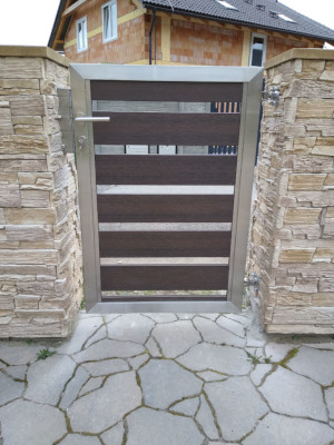 Stainless steel pedestrian gate, wood-plastic composite infill
